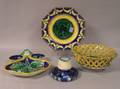 Wedgwood Majolica MatchstrikeHolder Cherub Plate Basket and Strawberry Decorated Shaped Dish
