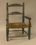 Childs Blue and Floral Paint Decorated Slatback Armchair