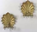Pair of British Brass Shellform ThreeArm Wall Sconces
