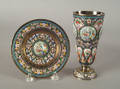 Russian silver enamel goblet and plate ca 1882