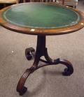 Victorian Green Leather Inset Mahogany and Rosewood Veneer Tripod Table