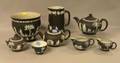 Wedgwood Black Jasper Dip Jardiniere Jug Two Teapots Two Creamers Sugar and Cup
