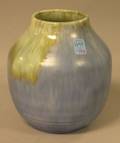 Art Pottery Gloss Ivory over Matte Pale Blue Flambe Glazed Vase