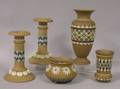 Doulton Silicon Ware Pair of Candlesticks Footed Pot and Two Vases