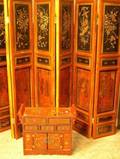 Asian Small Lacquered Chest and a SevenPanel Floor Screen