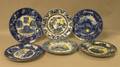 Six Blue and White Transfer Decorated Staffordshire Plates