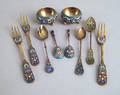 Russian silver gilt and enamel condiment set late 19th c