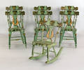 Set of seven Pennsylvania painted plank seat dining chairs 19th c