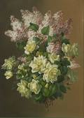 Raoul Paul M de Longpre French 18591920 Still Life with Lilacs and Roses