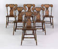 Set of six Pennsylvania painted plank seat dining chairs 19th c