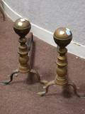 Pair of Brass Belted Balltop Andirons