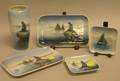 Royal Copenhagen Mermaid and Sailboat Decorated Porcelain Vase and Four Trays