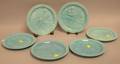 Set of Six 1940 New York Worlds Fair Turquoise Glazed Molded Ceramic Plates