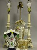 Pair of Gilt Porcelain Candlestick Table Lamps a Gilt Paris Porcelain Vase Table Lamp and Two Vases