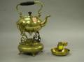 Brass Hot Water Kettle on Stand and a Brass Inkwell