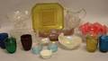 Eighteen Assorted Victorian Colored and Colorless Art Glass Table Items