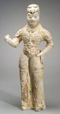 Chinese Gilt and Polychrome Decorated Ceramic Warrior Tomb Figure