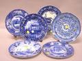 Six Blue and White Transfer Decorated Staffordshire Plates
