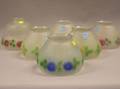 Six Frosted and Painted Floral Molded Glass Lighting Shades