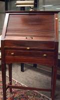 American Optical Co Mahogany Tambour Slantlid Display Desk with Patinated Brass Lamp