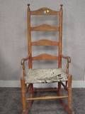 Red Painted Ladderback Armrocker with Woven Splint Seat