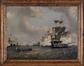 English oil on canvas naval engagement scene 19th c