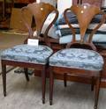 Regencystyle Mahogany Pedestalbase Breakfast Table and a Set of Four Nahon Co Regencystyle Upholstered Fruitwood Chairs