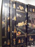 Asian Gilt and Hardstone Mounted Black Lacquer FivePanel Floor Screen