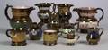 Nine Assorted English Copper Lustre Jugs and Two Mugs