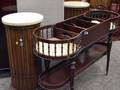 Baker Furniture Windsorstyle Mahogany Fernery and a Pair of White Marbletop Fruitwood Columnar Pedestals