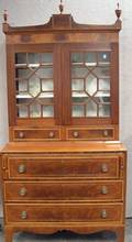 Federalstyle Glazed Inlaid Mahogany DeskBookcase