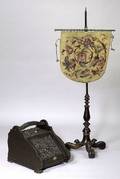 Rococo Rosewood and Needlepoint Pole Firescreen and a Continental Victorian Carved Oak Coal Scuttle