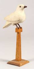 Folk Art Carved Perched White Painted Bird