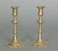 Pair of English Queen Anne brass candlesticks ca 1750
