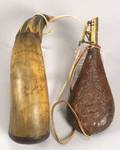 Carved and Engraved Powder Horn and a Shot Pouch