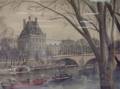 Framed Watercolor View of Paris
