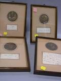 Four Signatures Framed with Franklin Mint Medals