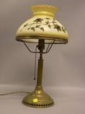 Bradley  Hubbard Brass Table Lamp with Giltmetal Floral Mounted Glass Shade