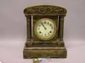New Haven Neoclassical Smoke Patinated Cast Metal Mantel Clock