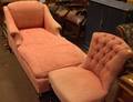 Renaissance Revival Upholstered Slipper Chair and an Upholstered Recamier