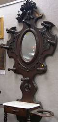 Victorian Walnut Mirrored and White Marbletop Hall Tree