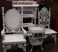 Five Pieces of White Painted Fancy Woven Wicker Furniture