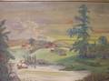 Framed Oil Primitive Pastoral Landscape