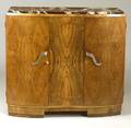 French Art Deco Marbletop Fruitwood Veneered Sideboard
