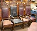 Four Gothic Reform Upholstered Carved Oak Chairs