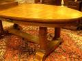 Large Early 20th Century Oval Oak Double Pedestalbase Center Table