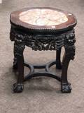 Chinese Marble Inset Carved Hardwood Stand