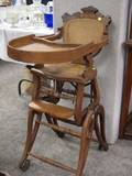 Eastlaketype Caned Walnut Adjustable High Chair
