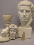 Five Carved Alabaster Stone and Plaster Busts Fragments and Ornaments