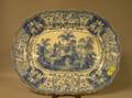 English Blue and White Delphi Pattern Transfer Decorated Well and Tree Platter
